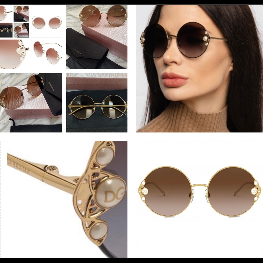 DOLCE & GABBANA ROUND SUNNIES WITH EMBELLISHED PEARLS WITH GOLD LOGO DETAILING - Picture 3 of 16